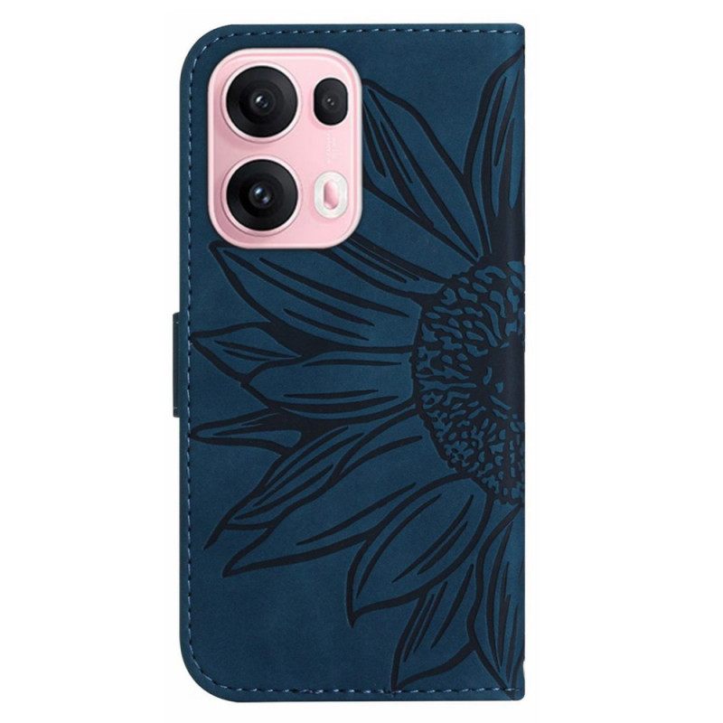 Leren Hoesje Voor Oppo Reno 13 Pro 5g Zonnebloemprint Met Schouderband