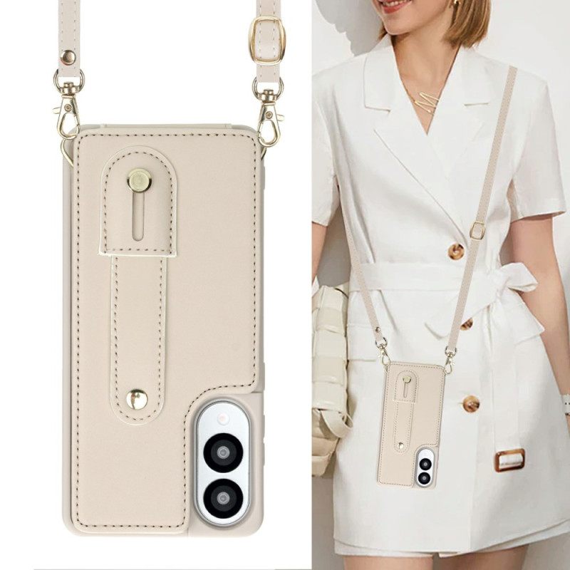 Cover Hoesje Samsung Galaxy S25 5g Edge Telefoonhoesje Kaarthouder Met Riempje En Schouderriem