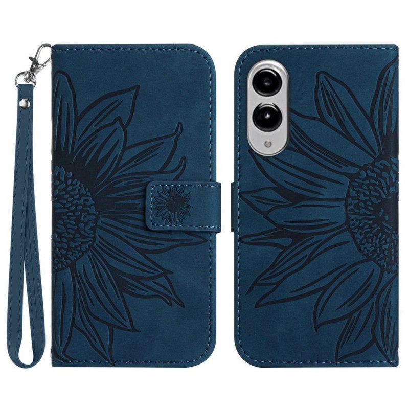 Flip Case Leren Samsung Galaxy S25 5g Edge Zonnebloemprint Met Bandje