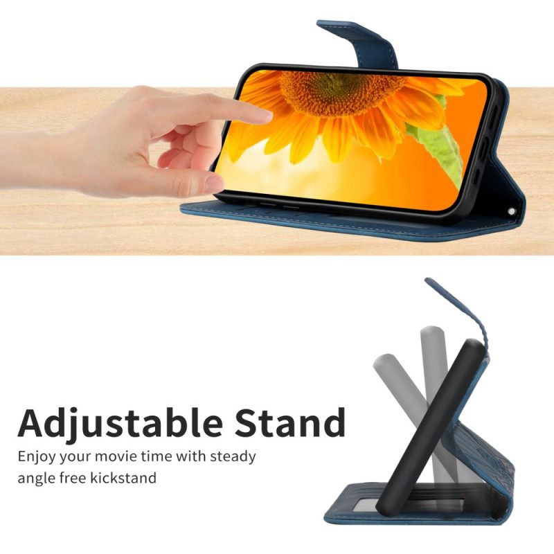 Flip Case Leren Samsung Galaxy S25 5g Edge Zonnebloemprint Met Bandje