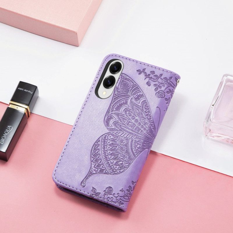 Folio-hoesje Samsung Galaxy S25 5g Edge Telefoonhoesje Barok Vlinder Met Polsbandje