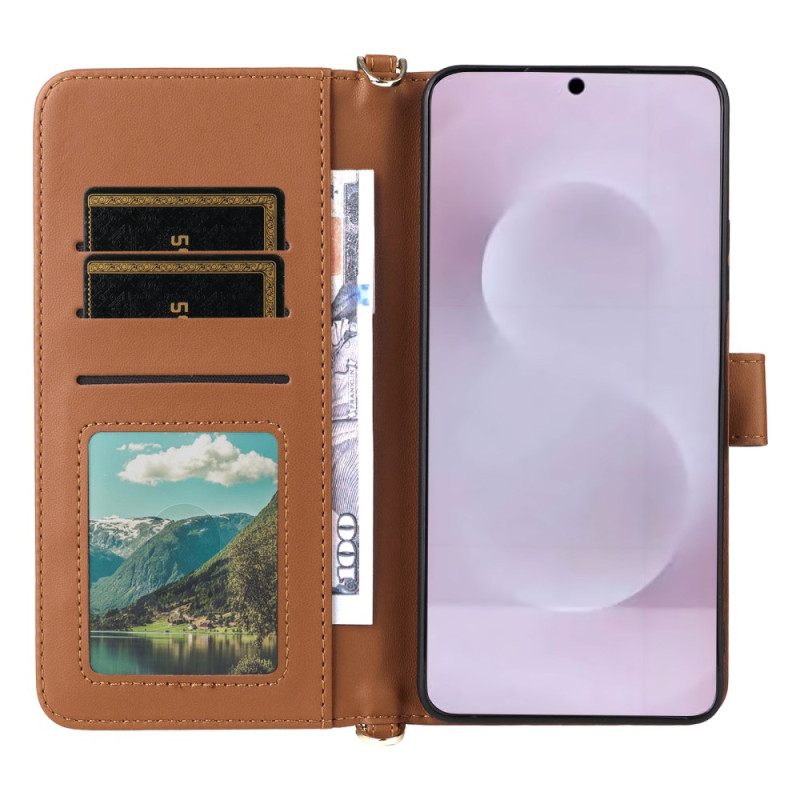 Folio-hoesje Samsung Galaxy S25 5g Edge Telefoonhoesje Gewatteerd Met Bandje En Schouderband