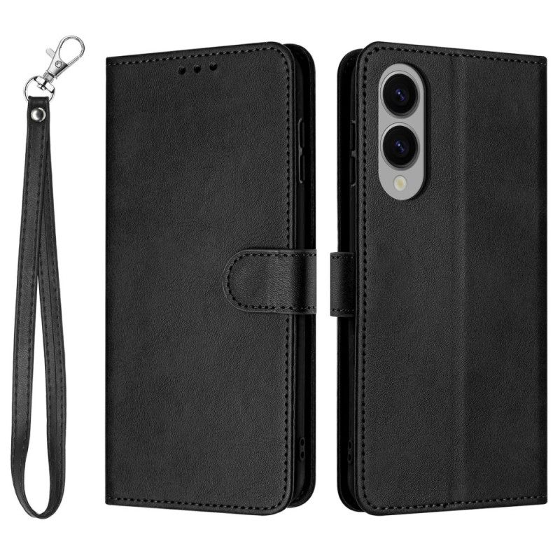 Folio-hoesje Samsung Galaxy S25 5g Edge Telefoonhoesje Leerlook Met Bandje