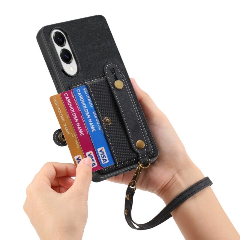 Hoesje Samsung Galaxy S25 5g Edge Retro Kaarthouder En Polsband Bescherming Hoesje