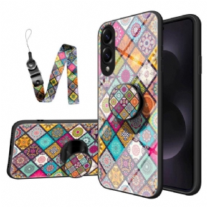 Hoesje Samsung Galaxy S25 5g Edge Standaard Met Patchworkpatroon En Draagkoord