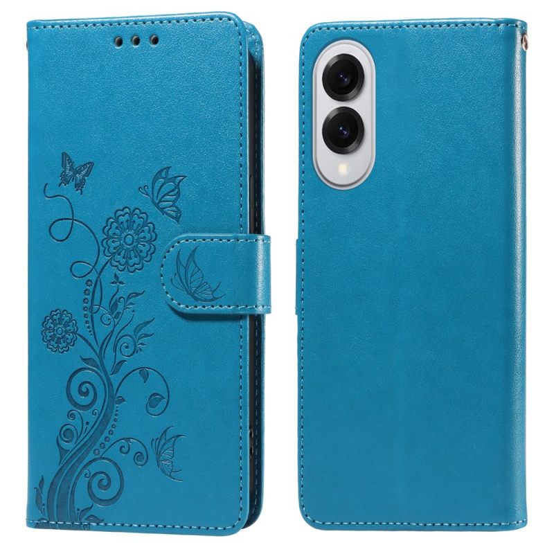 Leren Hoesje Samsung Galaxy S25 5g Edge Bloemenprint Bescherming Hoesje