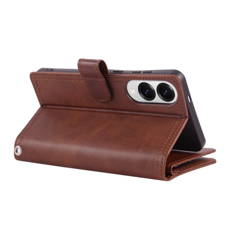 Leren Hoesje Samsung Galaxy S25 5g Edge Magnetische Portemonnee En Sleutelkoord Bescherming Hoesje