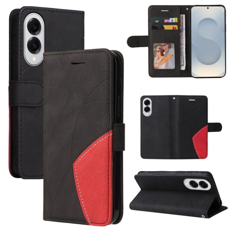 Leren Hoesje Samsung Galaxy S25 5g Edge Tweekleurige Rimpeling Bescherming Hoesje