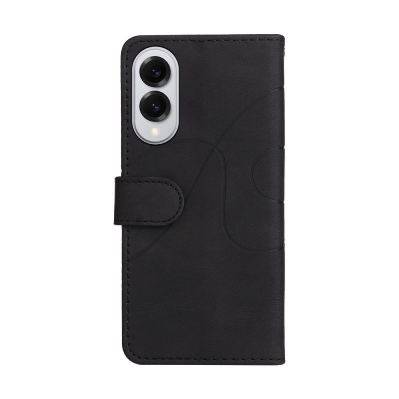 Leren Hoesje Samsung Galaxy S25 5g Edge Tweekleurige Rimpeling Bescherming Hoesje