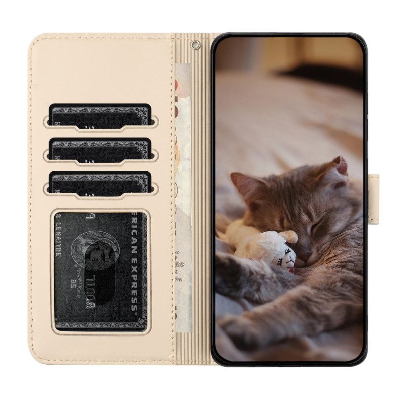 Leren Hoesje Voor Samsung Galaxy S25 5g Edge Kattenontwerp Met Bandje