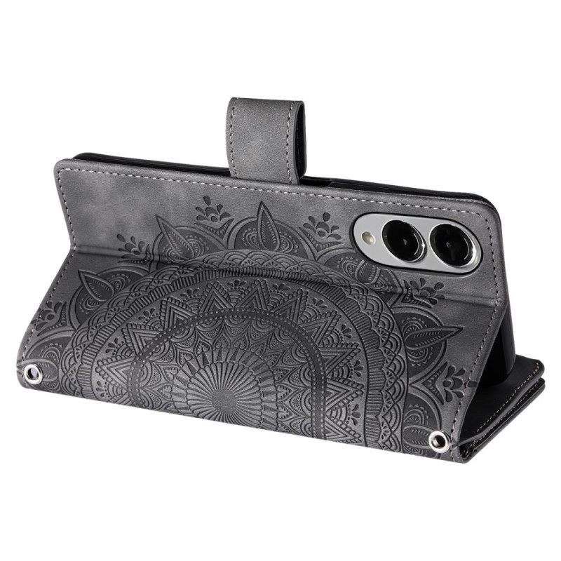 Leren Hoesje Voor Samsung Galaxy S25 5g Edge Portemonnee Met Mandala-effect (suède)