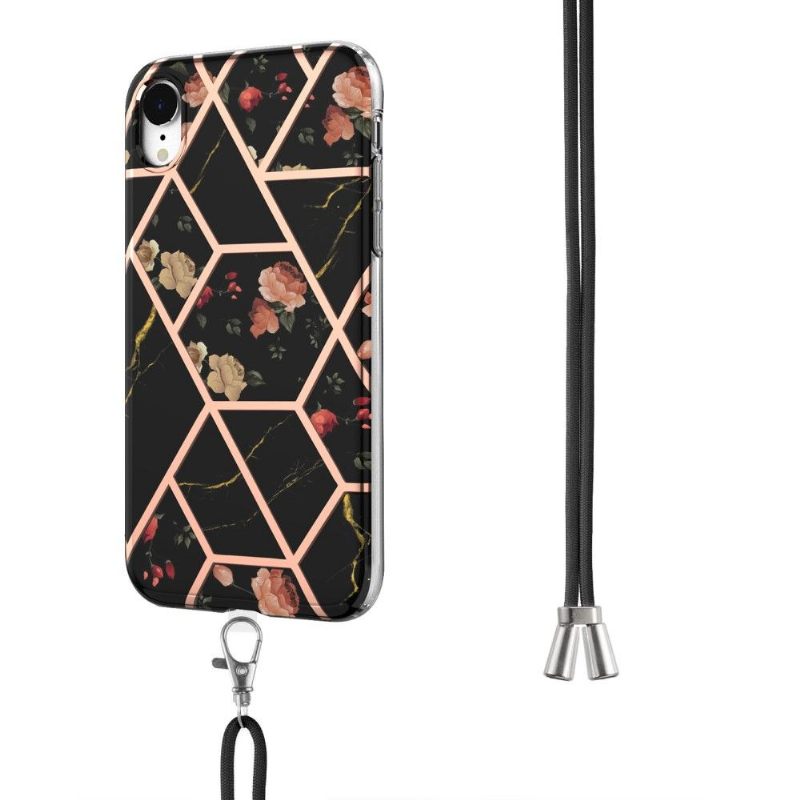 Hoesje voor iPhone XR Met Koord Marmer En Bloemen