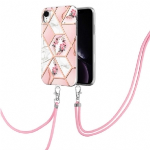 Hoesje voor iPhone XR Met Koord Marmer En Bloemenkroon