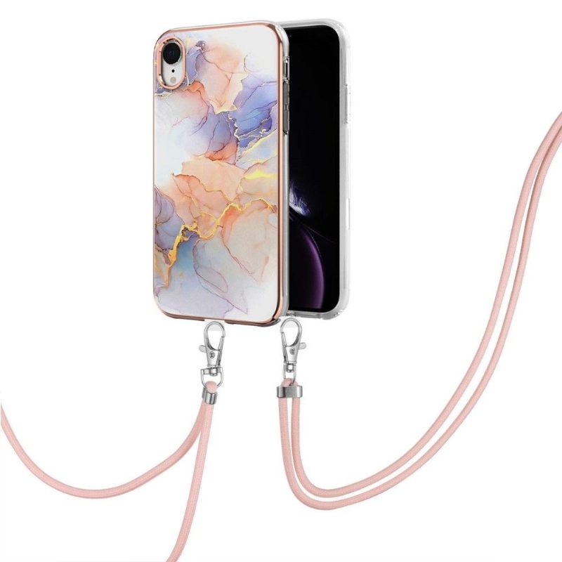 Telefoonhoesje voor iPhone XR Bescherming Met Koord Gekleurd Marmer