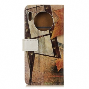 Leren Hoesje voor Huawei Mate 30 Pro Eiffeltoren In De Herfst