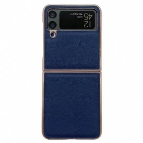 Hoesje voor Samsung Galaxy Z Flip 4 Folio-hoesje Echt Leer Gouden Randen