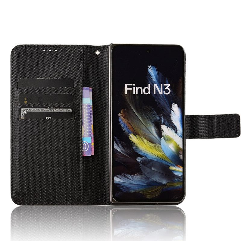 Flip Case Leren Oppo Find N3 Bevestigingspunten Voor Draagkoord
