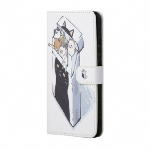 Leren Hoesje voor Xiaomi Redmi Note 10 5G Met Ketting Levering Katten Met Strings
