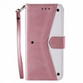 Leren Hoesje voor Xiaomi Redmi Note 10 5G Tweekleurige Klinknagels Van Imitatieleer
