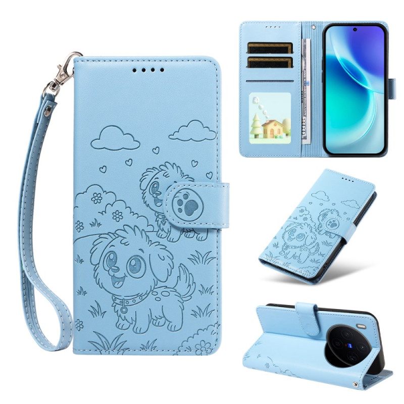 Leren Hoesje Vivo X300 Rfid-bescherming Met Hondengravure