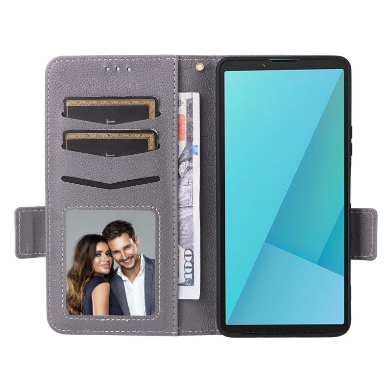 Flip Case Leren Sony Xperia 10 Vii Kunstleer Met Riempje