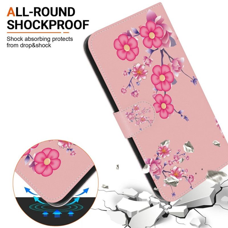Flip Case Leren Sony Xperia 10 Vii Sakura-patroon