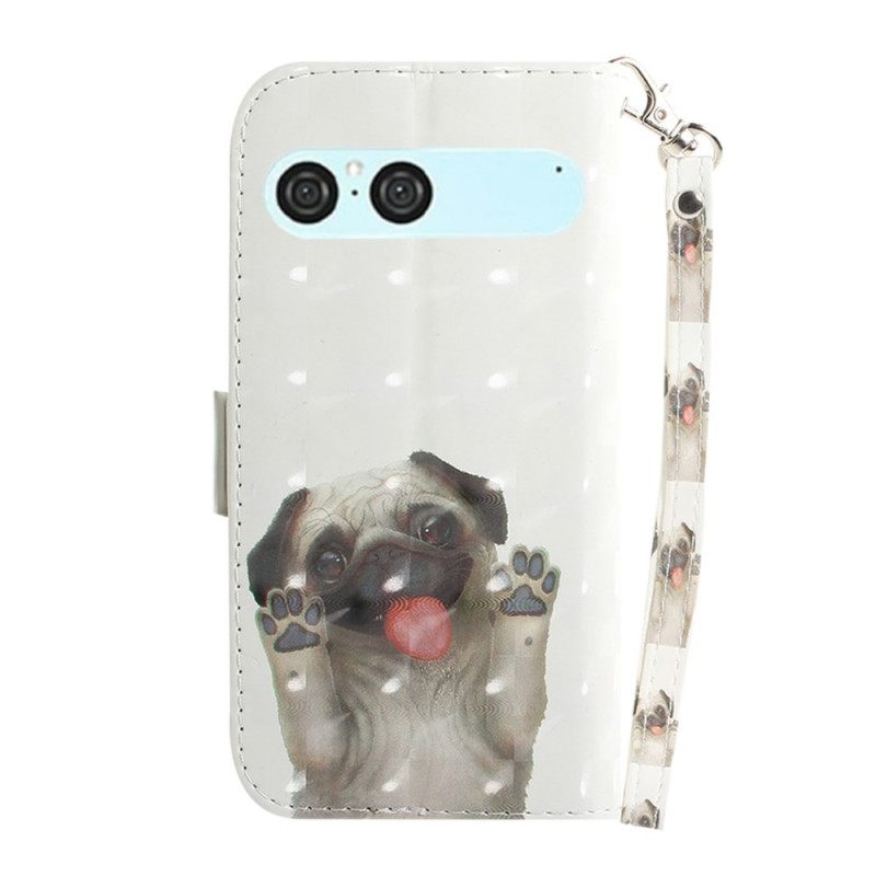 Flip Case Leren Sony Xperia 10 Vii Sleutelkoord Met Mopshond-patroon