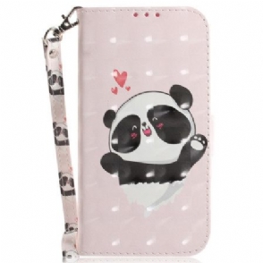 Flip Case Leren Sony Xperia 10 Vii Sleutelkoord Met Panda-liefde