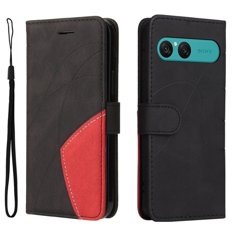 Flip Case Leren Sony Xperia 10 Vii Tweekleurig Golvend