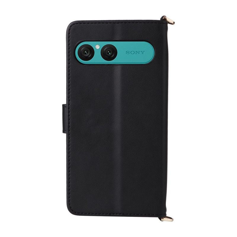 Folio-hoesje Sony Xperia 10 Vii Gewatteerd Met Riempje En Polsbandje
