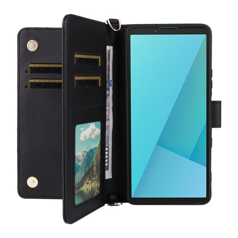 Folio-hoesje Sony Xperia 10 Vii Gewatteerd Met Riempje En Polsbandje