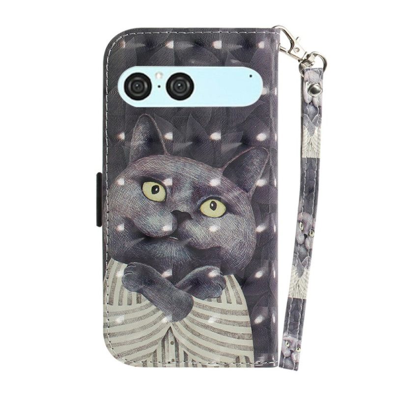 Folio-hoesje Sony Xperia 10 Vii Sleutelkoord Met Grijze Kat