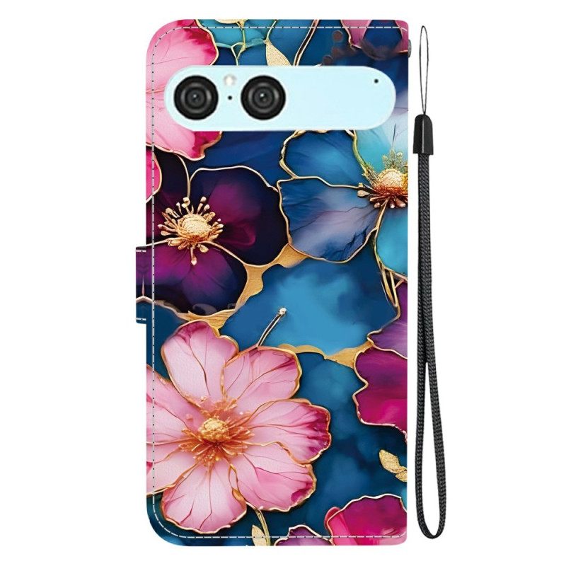 Folio-hoesje Sony Xperia 10 Vii Telefoonhoesje Blauw En Goud Bloemenpatroon