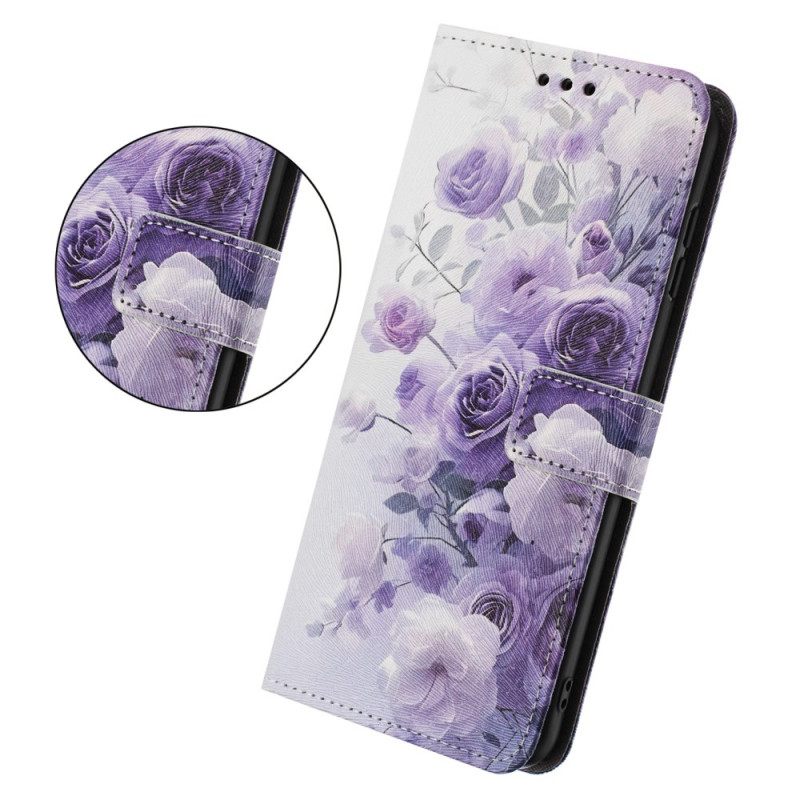 Folio-hoesje Sony Xperia 10 Vii Telefoonhoesje Paarse Rozen