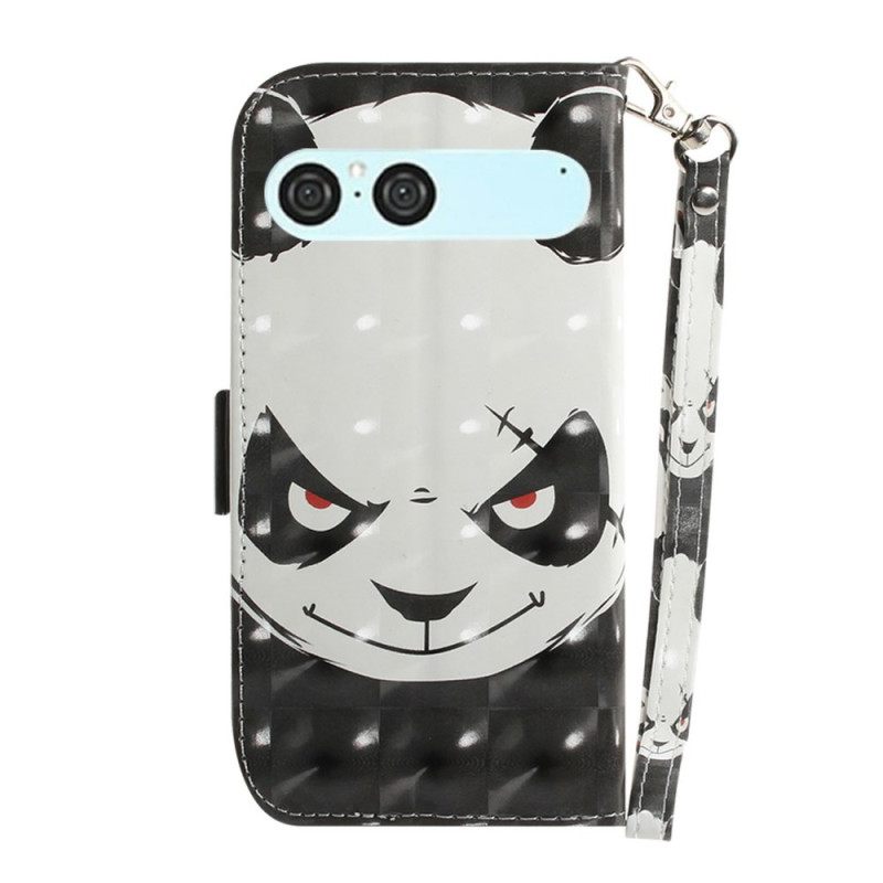 Folio-hoesje Sony Xperia 10 Vii Telefoonhoesje Sleutelkoord Met Boze Panda