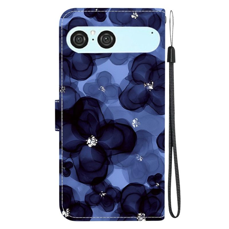 Leren Hoesje Sony Xperia 10 Vii Blauw Bloemenpatroon Bescherming Hoesje