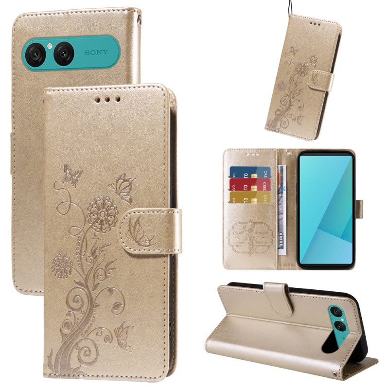 Leren Hoesje Sony Xperia 10 Vii Bloemenprint Bescherming Hoesje