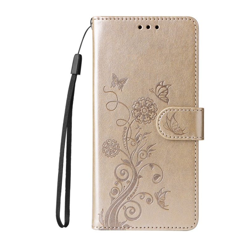 Leren Hoesje Sony Xperia 10 Vii Bloemenprint Bescherming Hoesje