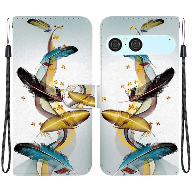 Leren Hoesje Sony Xperia 10 Vii Gouden Veren