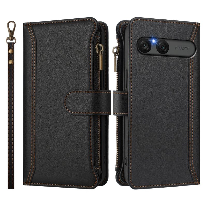 Leren Hoesje Sony Xperia 10 Vii Kaartsleuven Voor 9 Kaarten Portemonnee Bescherming Hoesje