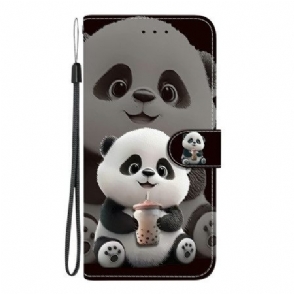 Leren Hoesje Sony Xperia 10 Vii Panda Met Babyflesje Bescherming Hoesje