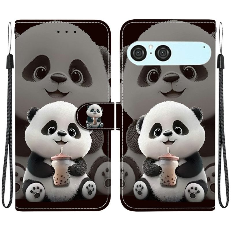 Leren Hoesje Sony Xperia 10 Vii Panda Met Babyflesje Bescherming Hoesje