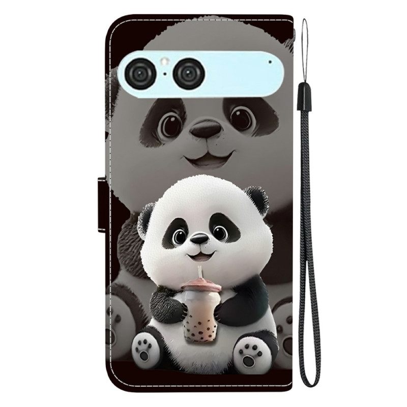 Leren Hoesje Sony Xperia 10 Vii Panda Met Babyflesje Bescherming Hoesje