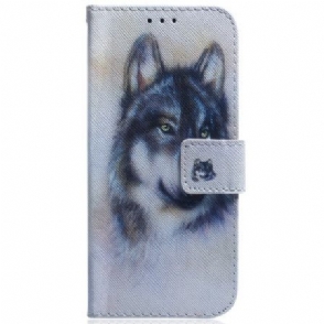 Leren Hoesje Voor Sony Xperia 10 Vii Aquarel Wolf