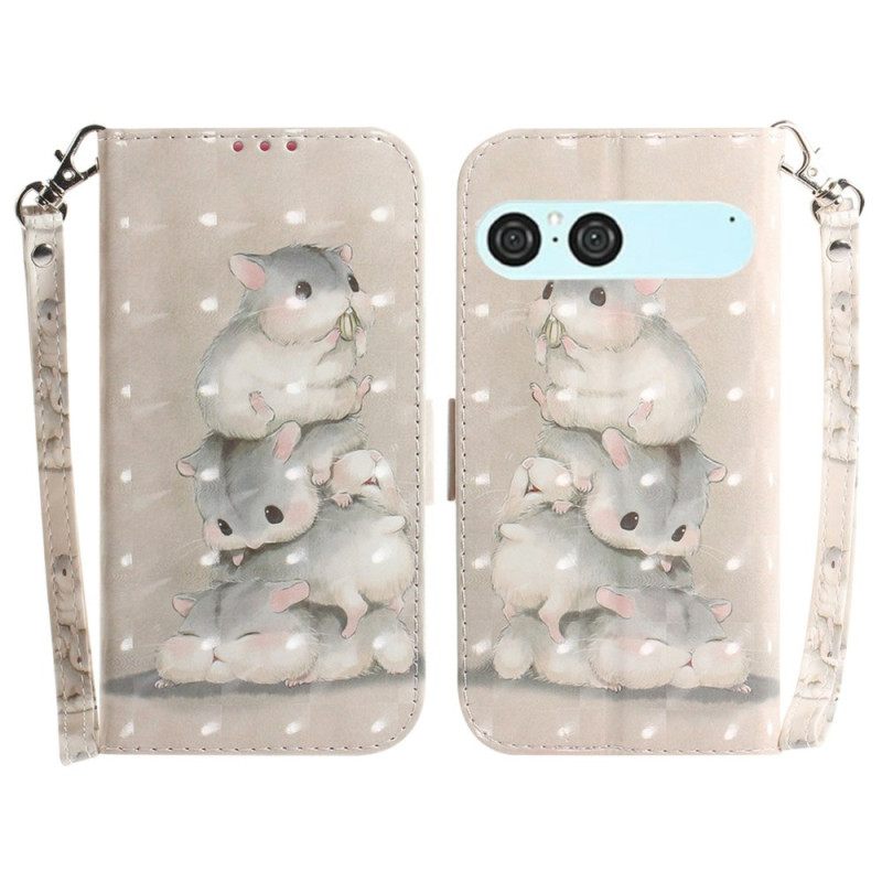Leren Hoesje Voor Sony Xperia 10 Vii Sleutelkoord Met Hamsters