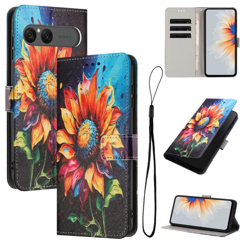 Leren Hoesje Voor Sony Xperia 10 Vii Zonnebloemen