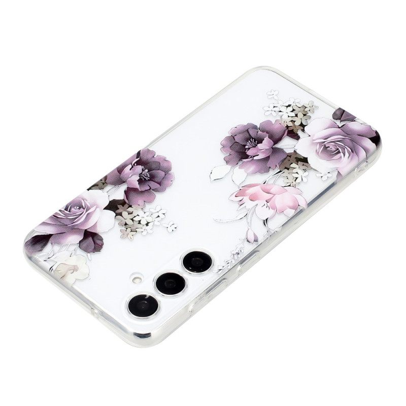 Cover Hoesje Samsung Galaxy A17 4g / 5g Telefoonhoesje Paars Pioenrozen