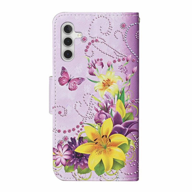 Flip Case Leren Samsung Galaxy A17 4g / 5g Gele Bloemen