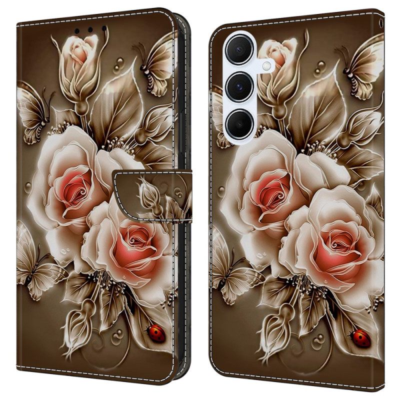 Folio-hoesje Samsung Galaxy A17 4g / 5g Telefoonhoesje Bruine Rozen