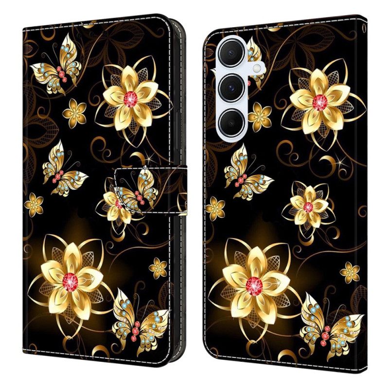 Folio-hoesje Samsung Galaxy A17 4g / 5g Telefoonhoesje Gouden Bloemen